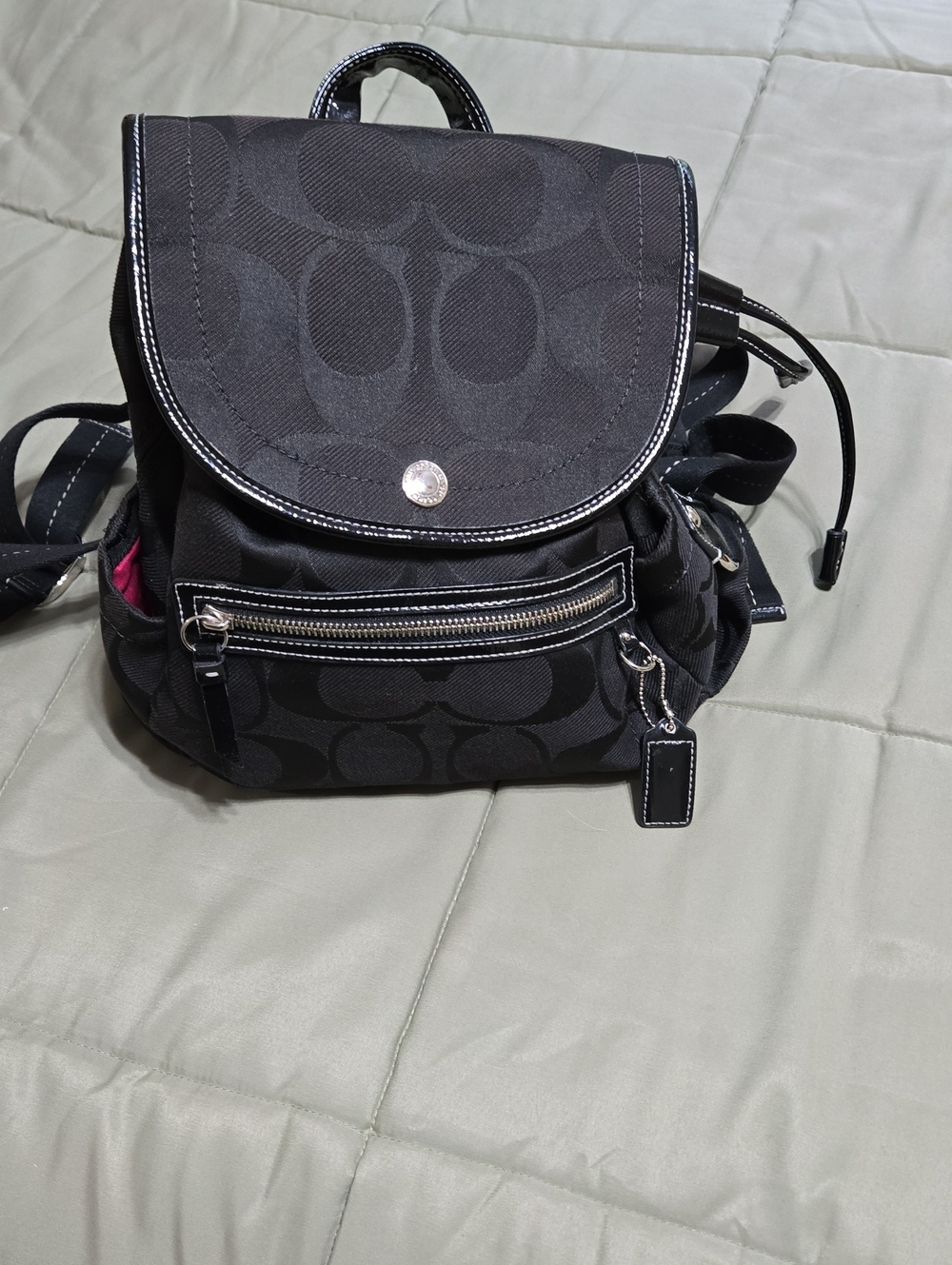 Coach Black Signature Canvas Mini Drawstring Backpack